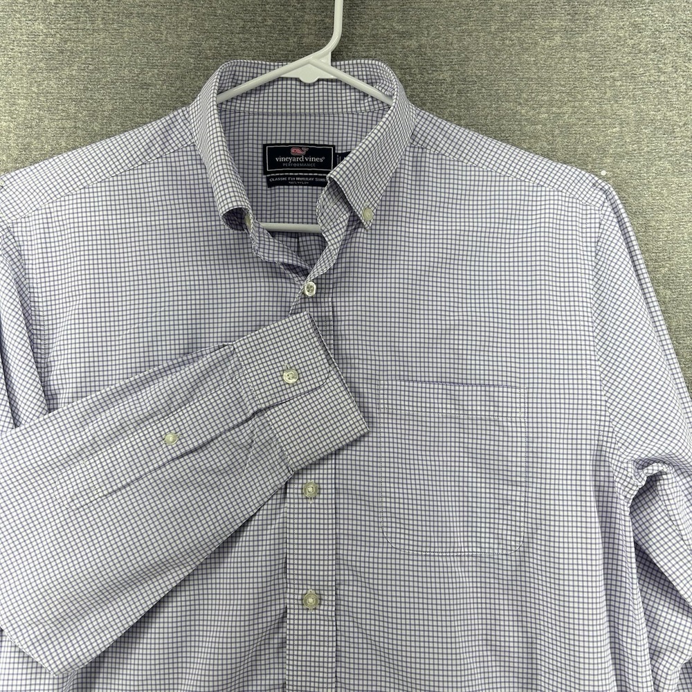 Vineyard Vine Classic Fit Murray Performance Shirt Sz Medium White Purple‎ Check